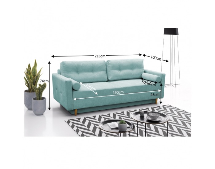 Rozkladacia pohovka s úložným priestorom Aurelia - mentolová