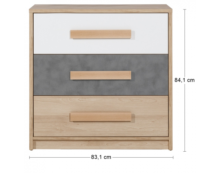 Zásuvková komoda Aurin CH-850-3DR - pieskový buk / biela / peltro