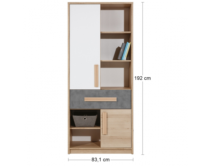 Dvojdverová šatníková skriňa so zásuvkou Aurin W-2D/1DR - pieskový buk / biela / peltro