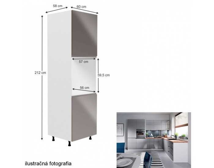 Potravinová skriňa Aurora D60P L - biela / sivý vysoký lesk