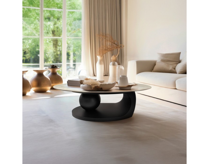 Konferenčný stolík Axen - biela imitácia mramoru / čierna