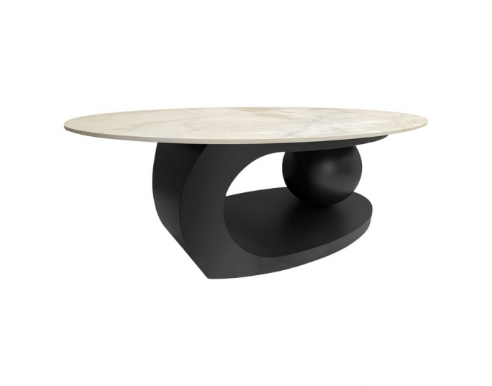 Konferenčný stolík Axen - biela imitácia mramoru / čierna
