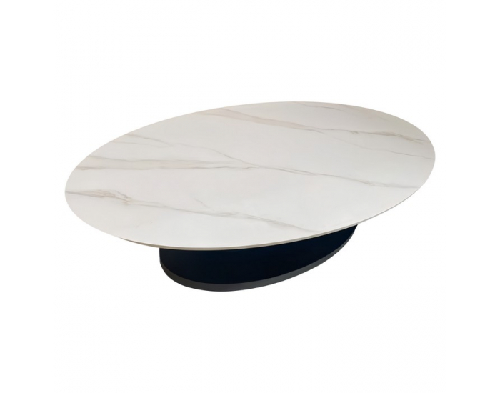 Konferenčný stolík Axen - biela imitácia mramoru / čierna