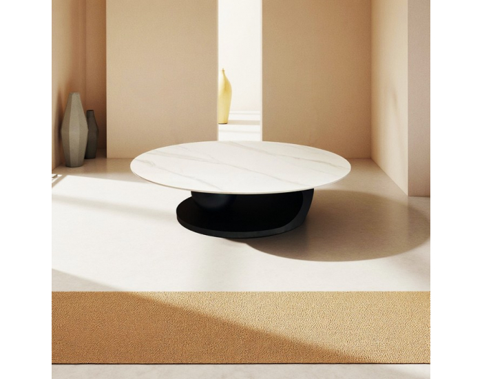 Konferenčný stolík Axen - biela imitácia mramoru / čierna