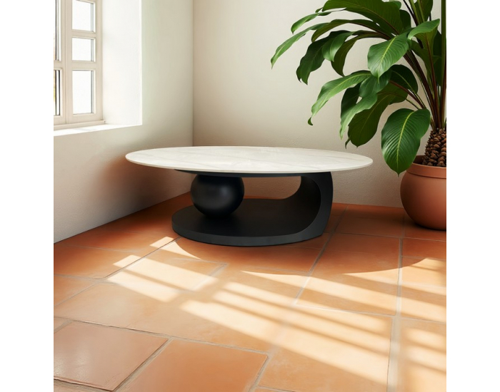 Konferenčný stolík Axen - biela imitácia mramoru / čierna