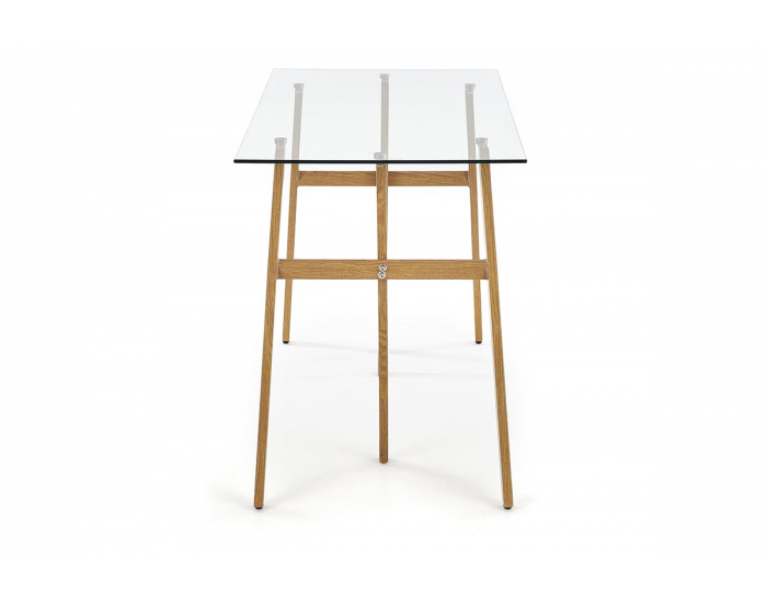 Sklenený písací stôl B-35 - priehľadná / dub medový