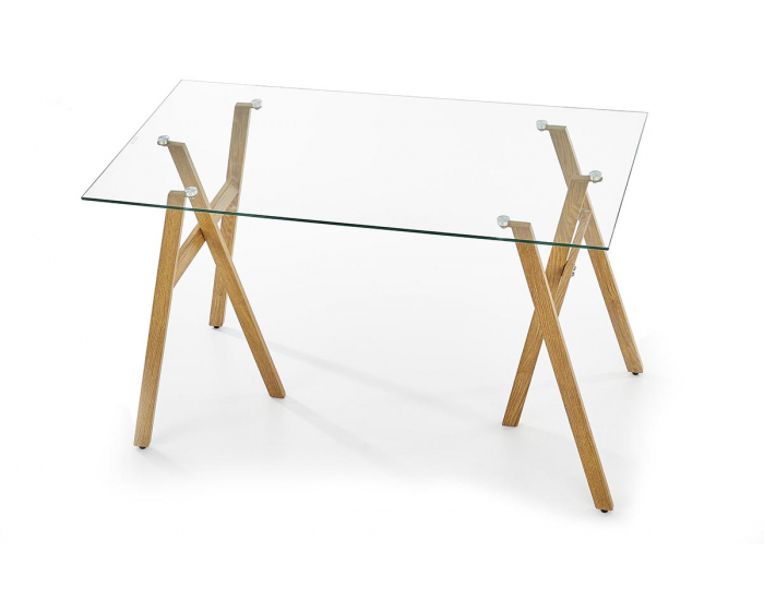 Sklenený písací stôl B-35 - priehľadná / dub medový