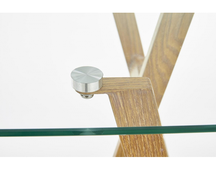 Sklenený písací stôl B-35 - priehľadná / dub medový