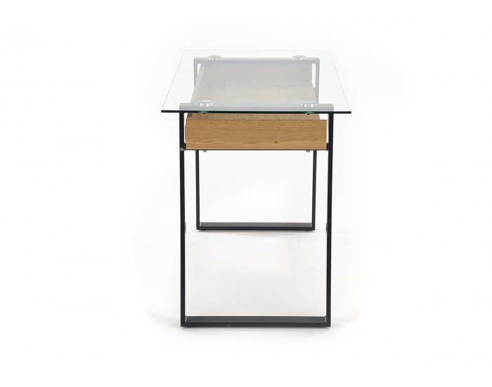 Písací stôl so sklom B-36 - priehľadná / dub medový / čierna
