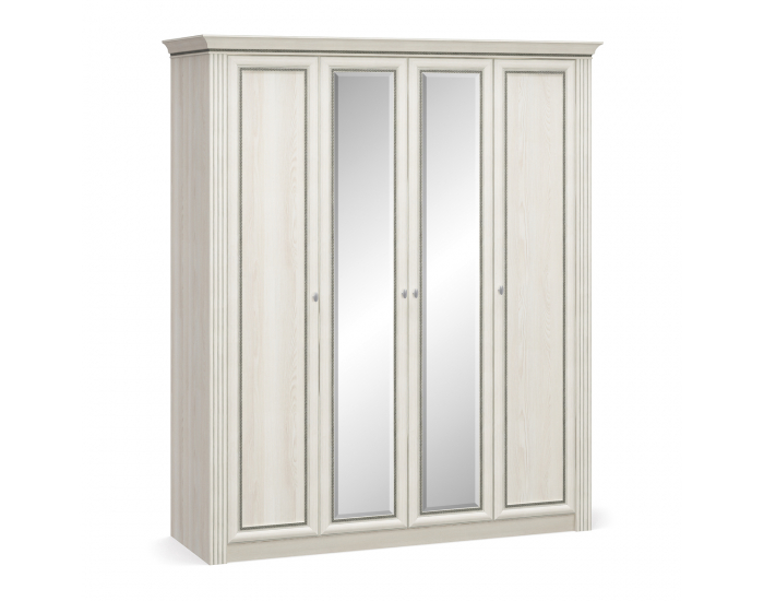 Štvordverová šatníková skriňa so zrkadlom Bacopa W-4D - jaseň biely