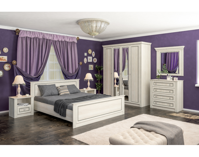 Štvordverová šatníková skriňa so zrkadlom Bacopa W-4D - jaseň biely