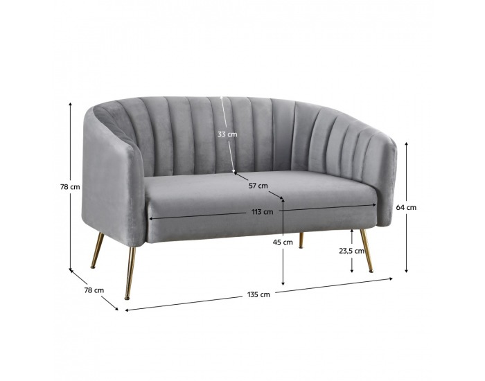 Dvojsedačka Bagy - sivá (Velvet) / zlatá