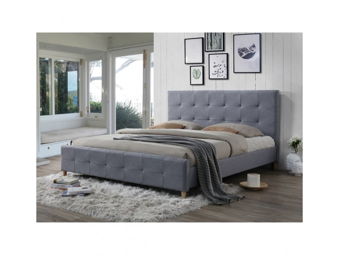 Čalúnená manželská posteľ s roštom Balder 160 - sivá / prírodná