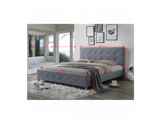 Čalúnená manželská posteľ s roštom Balder 180 - sivá / prírodná