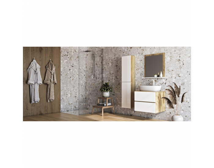 Kúpeľňová skrinka pod umývadlo Baleta S60 - craft zlatý / biely lesk