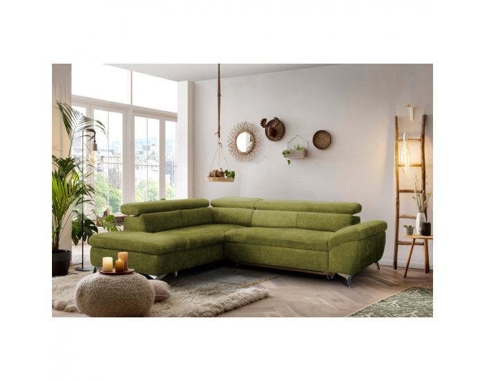 Rohová sedačka s rozkladom a úložným priestorom Bara Roh L - zelená