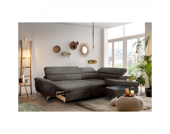 Rohová sedačka s rozkladom a úložným priestorom Bara Roh P - hnedá