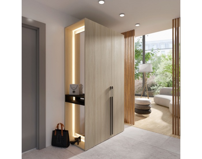 Panel so zrkadlom a LED osvetlením Barcelone - dub barista