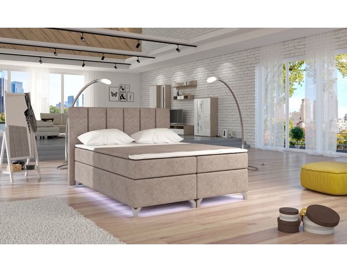 Čalúnená manželská posteľ s úložným priestorom Barino 140 - svetlohnedá