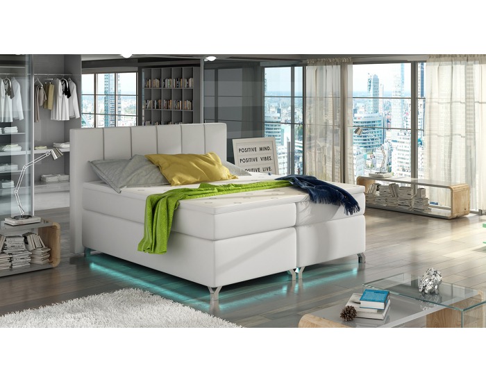 Čalúnená manželská posteľ s úložným priestorom Barino 160 - biela