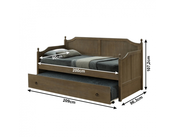 Rustikálna jednolôžková posteľ s prístelkou Baroba 90x200 cm - dub antický