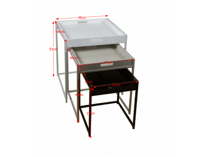 Príručný stolík (3 ks) Barton - biela / sivá / čierna