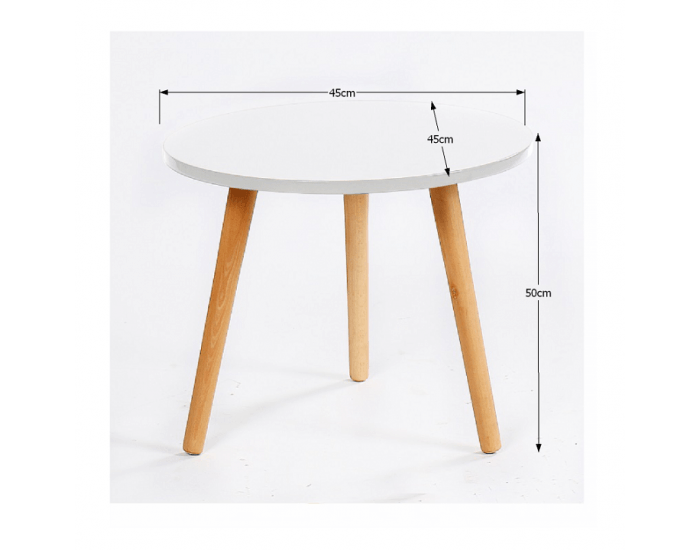 Okrúhly príručný stolík Bazzy 3 - biela / prírodná