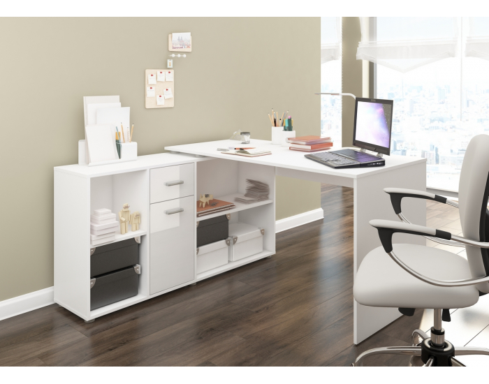 Rohový písací stôl Beat L - craft tobaco / craft zlatý