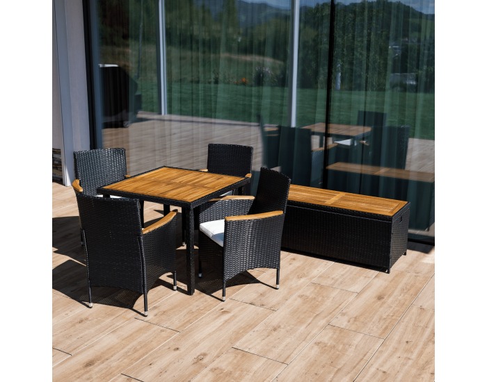 Záhradný úložný box / lavica Bemus - čierna, prírodná, krémová