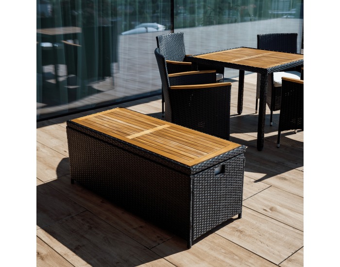 Záhradný úložný box / lavica Bemus - čierna, prírodná, krémová