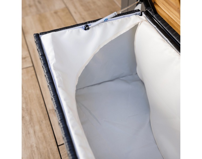 Záhradný úložný box / lavica Bemus - čierna, prírodná, krémová