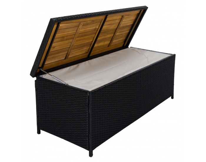Záhradný úložný box / lavica Bemus - čierna, prírodná, krémová