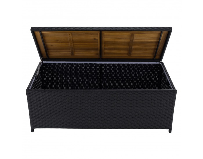 Záhradný úložný box / lavica Bemus - čierna, prírodná, krémová