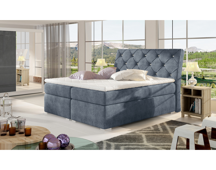 Čalúnená manželská posteľ s úložným priestorom Beneto 180 - modrá