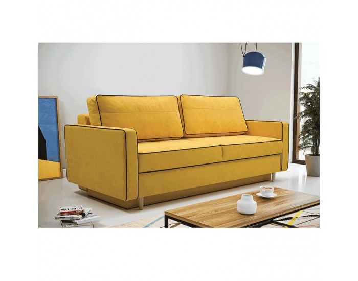 Rozkladacia pohovka s úložným priestorom Bernia - žltá / čierna / buk