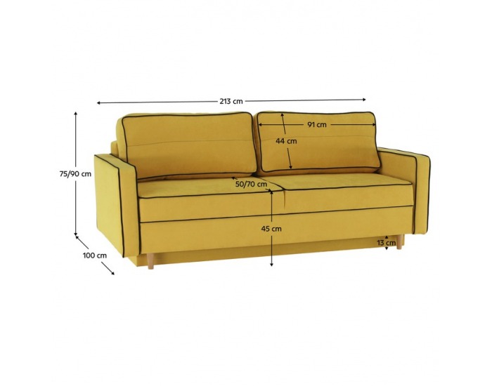 Rozkladacia pohovka s úložným priestorom Bernia - žltá / čierna / buk