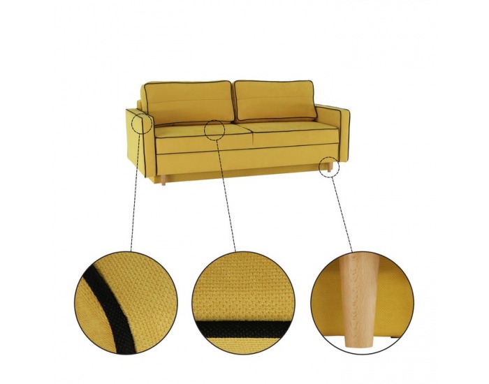 Rozkladacia pohovka s úložným priestorom Bernia - žltá / čierna / buk