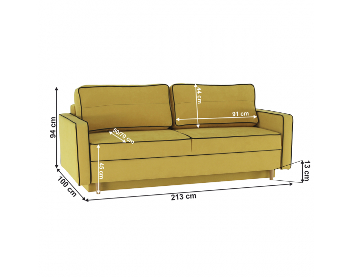 Rozkladacia pohovka s úložným priestorom Bernia - žltá / čierna