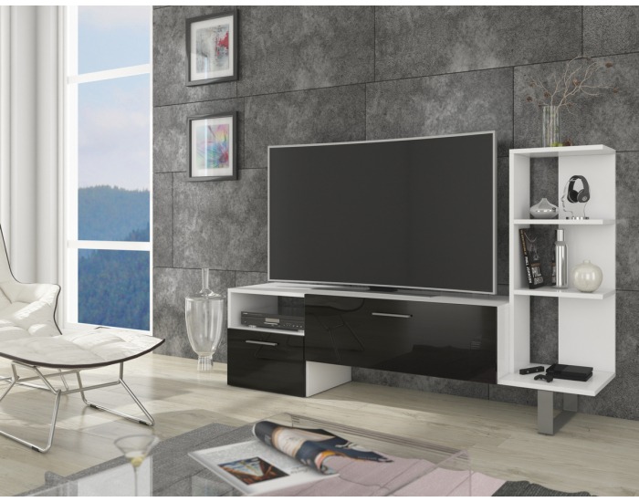 TV stolík Best - biela / čierny lesk