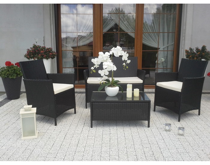 Záhradný nábytok z umelého ratanu Comodo - čierna / ecru