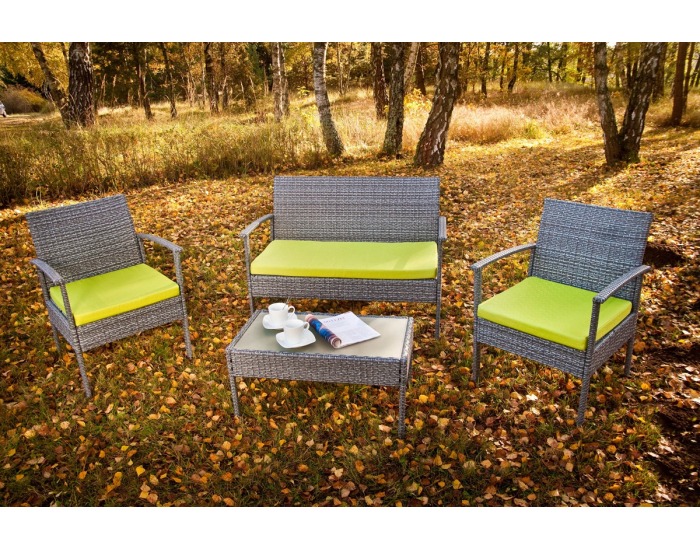 Záhradný nábytok z umelého ratanu Perfetto - sivý melanž / zelená