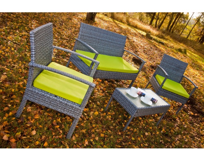Záhradný nábytok z umelého ratanu Perfetto - sivý melanž / zelená