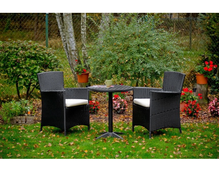 Záhradný set z umelého ratanu Poco - čierna / ecru