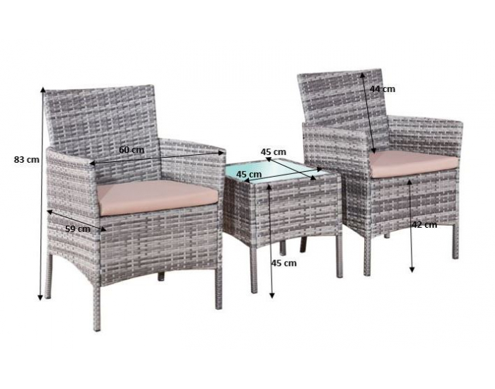 Záhradný nábytok z umelého ratanu Sano - sivý melanž / ecru