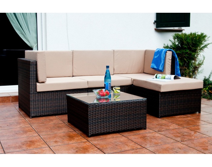 Záhradný nábytok z umelého ratanu Tinto - čierna / béžová