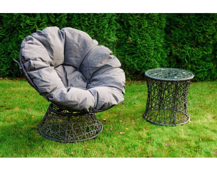 Záhradné kreslo z umelého ratanu so stolíkom Twist - sivý melanž / sivá