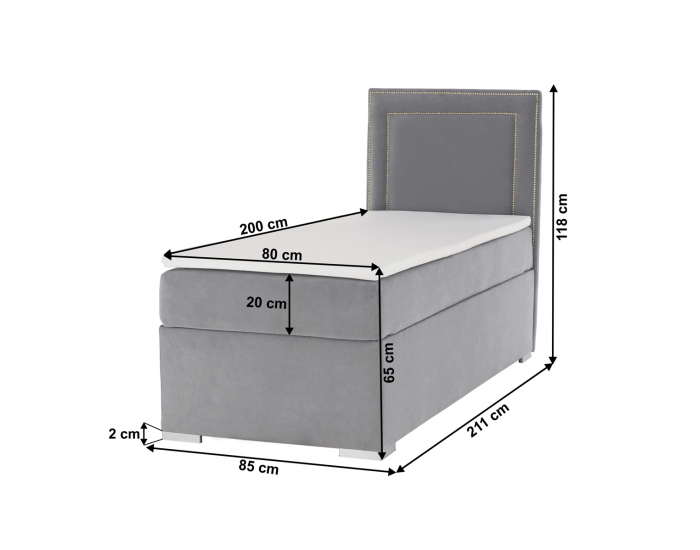 Čalúnená jednolôžková posteľ s matracom Bily 80 P - svetlosivá