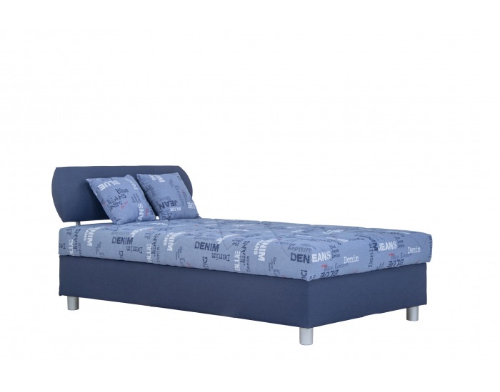 Čalúnená jednolôžková posteľ s roštom a matracom Aster 120 - modrá / vzor