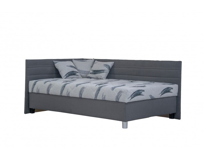 Čalúnená jednolôžková posteľ (váľanda) s matracom Polly 90 L - sivá / vzor