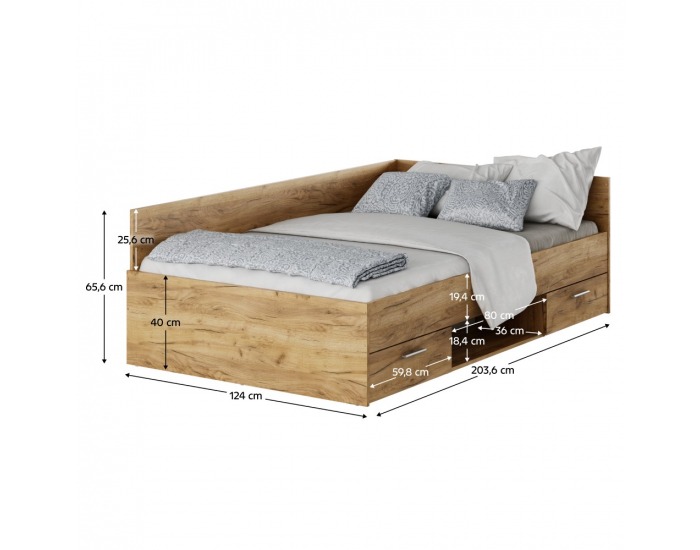 Posteľový rám s úložným priestorom Boat 120 - dub artisan